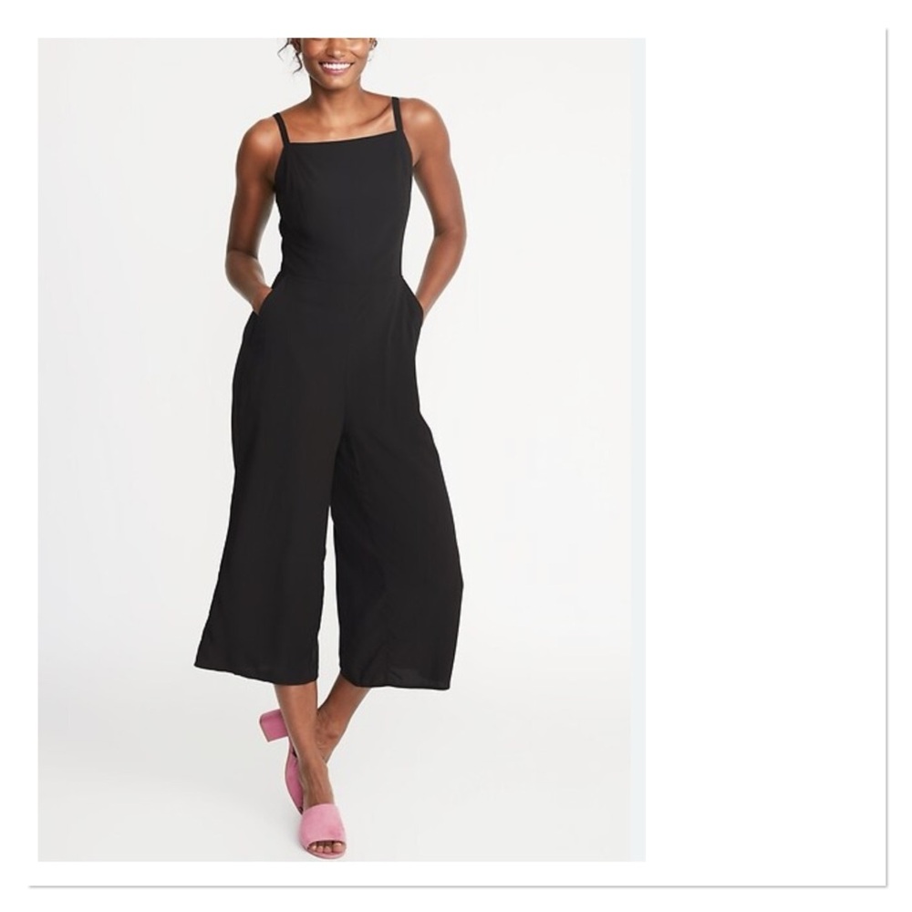 OLD NAVY Black/White Square Neck Cami Wide-Leg Jumpsuit